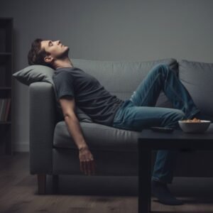 Natural energy healing showing a tired person experiencing fatigue and low energy, seeking focus, clarity, and steady vitality at MindShift