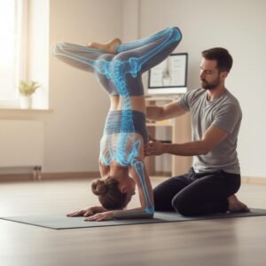 Advanced YTT 300 therapeutic yoga training with assisted inversion and spinal alignment guidance