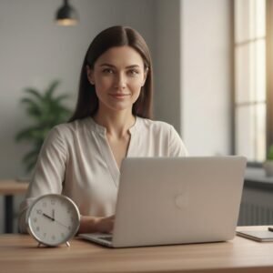 Professional woman learning time management skills on laptop