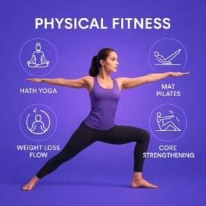 physical fitness through holistic movement including yoga, pilates, weight loss flow, and core strengthening