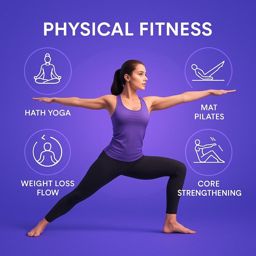 physical fitness through holistic movement including yoga, pilates, weight loss flow, and core strengthening
